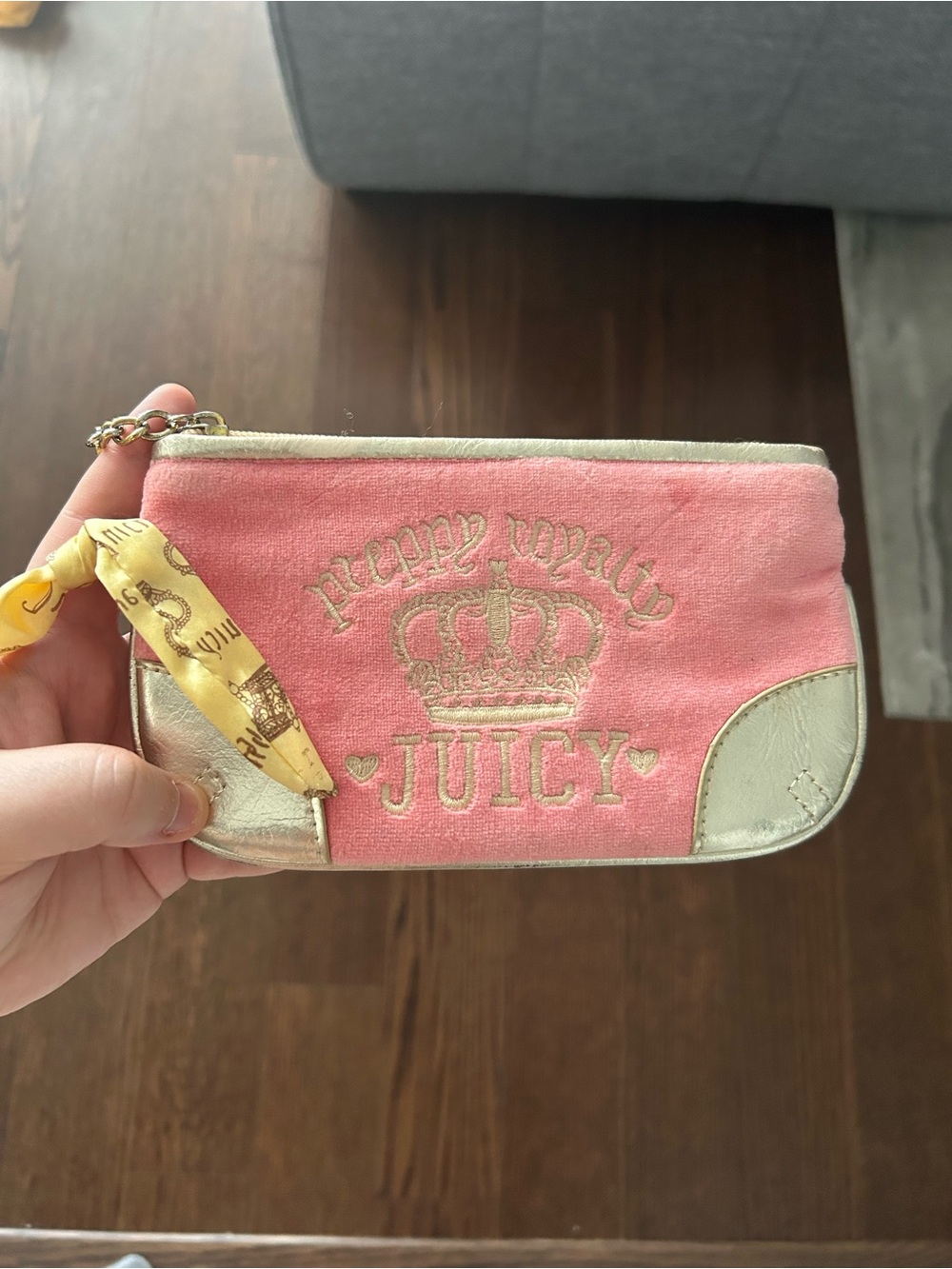 Juicy Couture Vintage Pink and Gold Wristlet Pouch